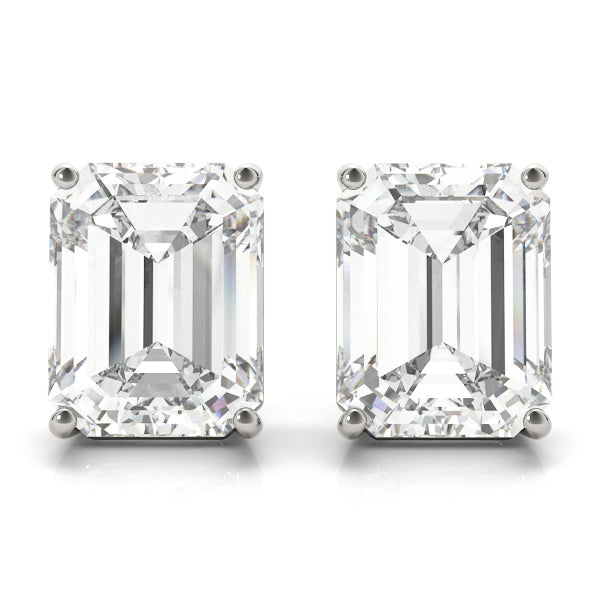 4ctw Big Size Emerald Cut Colorless Moissanite Earrings 14K White