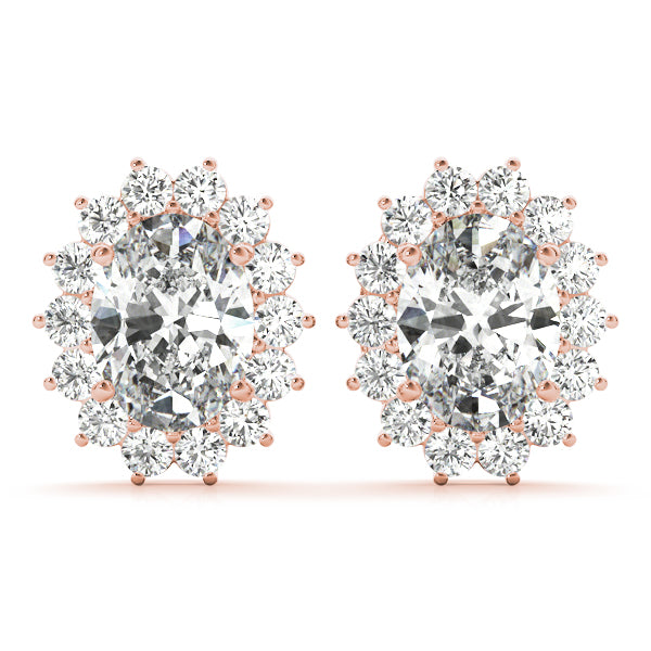 Halo Oval Snowflake 14k Rose Gold Moissanite Stud Earrings