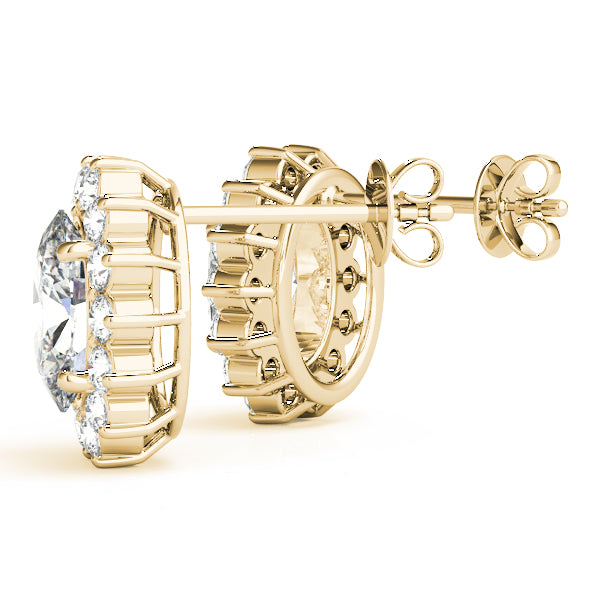 Halo Oval Snowflake 14k Yellow Gold Moissanite Stud Earrings