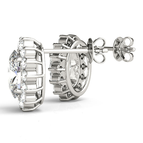 Halo Oval Snowflake 14k White Gold Moissanite Stud Earrings
