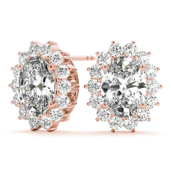 Halo Oval Snowflake 14k White Gold Moissanite Stud Earrings