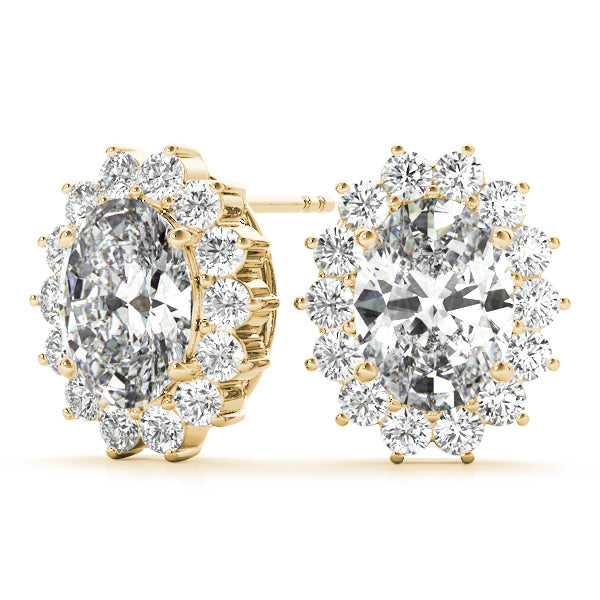 Halo Oval Snowflake 14k Rose Gold Moissanite Stud Earrings