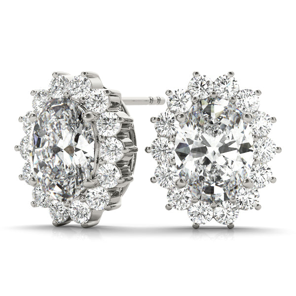 Halo Oval Snowflake 14k Yellow Gold Moissanite Stud Earrings