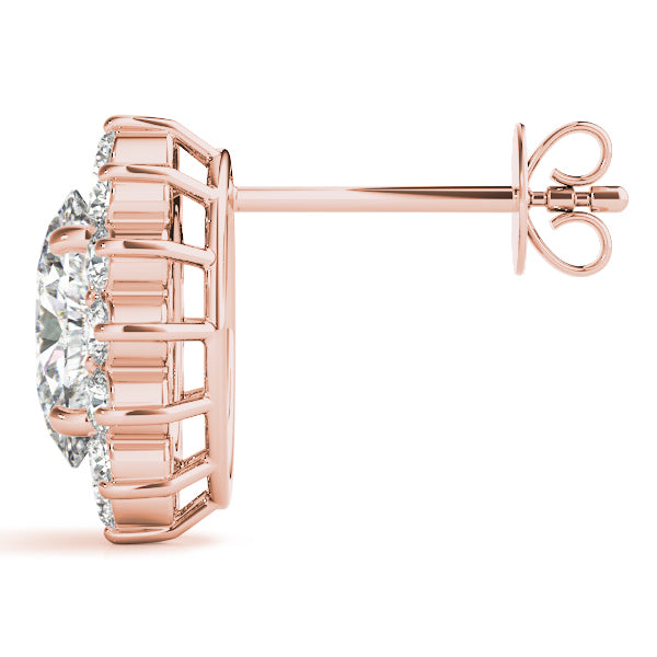 Halo Oval Snowflake 14k Rose Gold Moissanite Stud Earrings