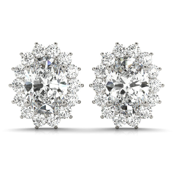 Halo Oval Snowflake 14k White Gold Moissanite Stud Earrings