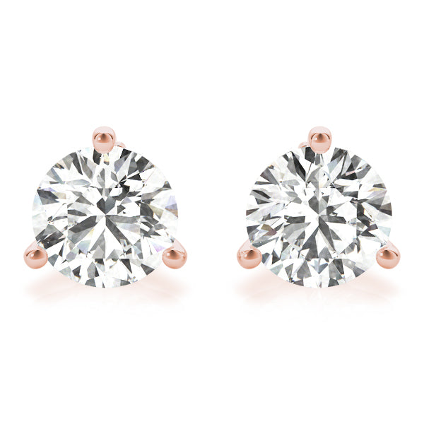 2.50 ct wt 3-Prong Round 14k Rose Gold Moissanite Solitaire Stud Earrings