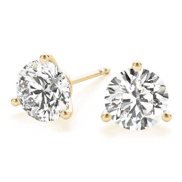 3-Prong Round 14k Yellow Gold Moissanite Solitaire Stud Earrings