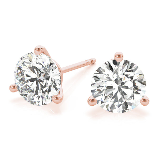 3.00 ct wt 3-Prong Round 14k Rose Gold Moissanite Solitaire Stud Earrings
