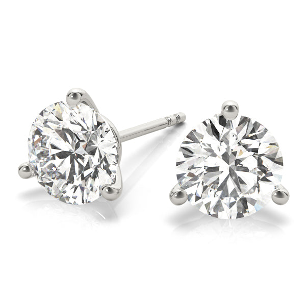 1.50 ct wt 3-Prong Round Platinum Moissanite Solitaire Stud Earrings