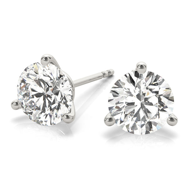 3-Prong Round 14k Yellow Gold Moissanite Solitaire Stud Earrings