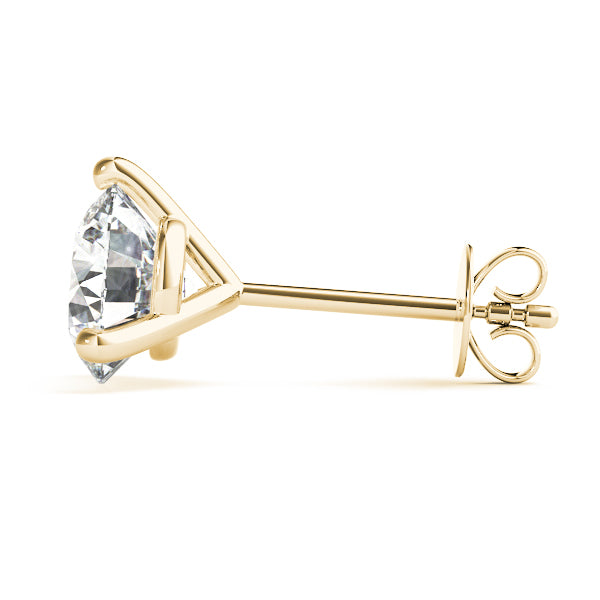 4.00 ct wt 3-Prong Round 14k Yellow Gold Moissanite Solitaire Stud Earrings