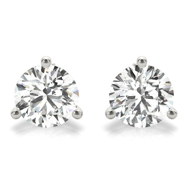 1.00 ct wt 3-Prong Round 14k White Gold Moissanite Solitaire Stud Earrings