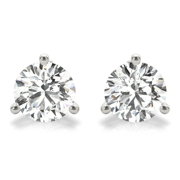 2.00 ct wt 3-Prong Round Platinum Moissanite Solitaire Stud Earrings