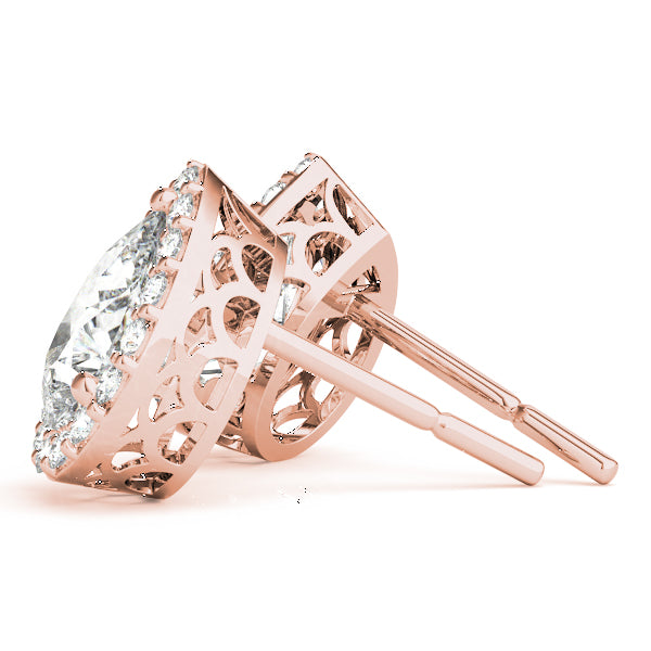Halo Pear 14k Yellow Gold Moissanite Basket Stud Earrings