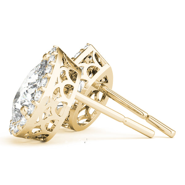 Halo Pear Platinum Moissanite Basket Stud Earrings
