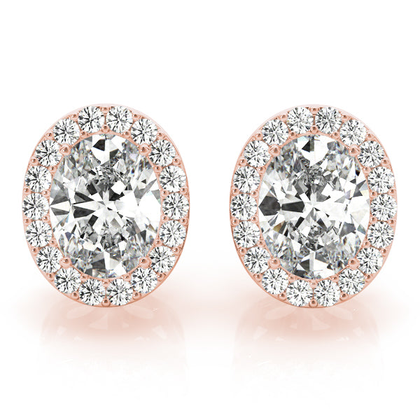 Halo Oval Platinum Moissanite Basket Stud Earrings