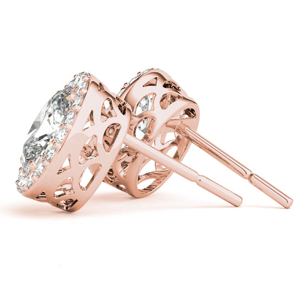 Halo Oval 14k White Gold Moissanite Basket Stud Earrings