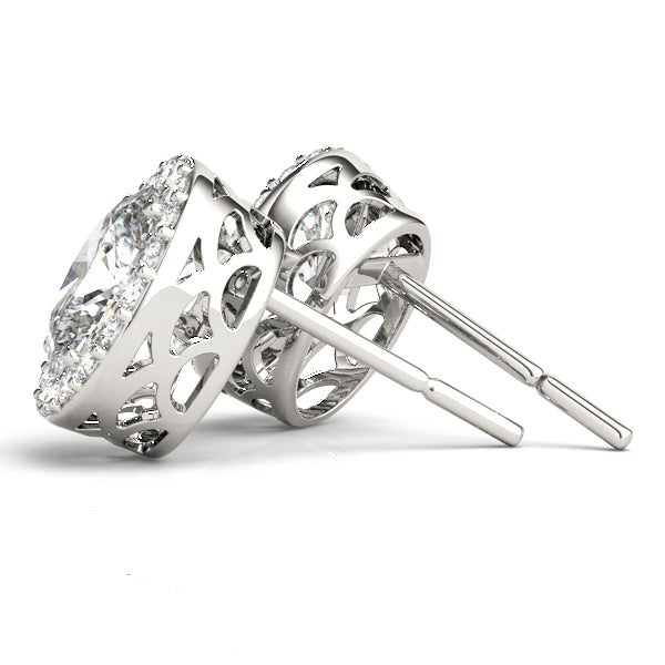 Halo Oval 14k Rose Gold Moissanite Basket Stud Earrings