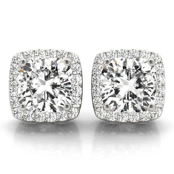 Halo Cushion Cut 14k White Gold Basket Moissanite Stud
