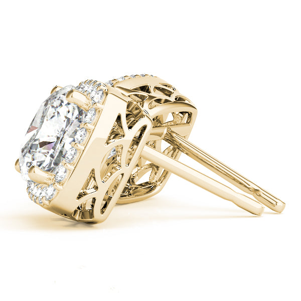 Halo Cushion Cut 14k White Gold Basket Moissanite Stud Earrings