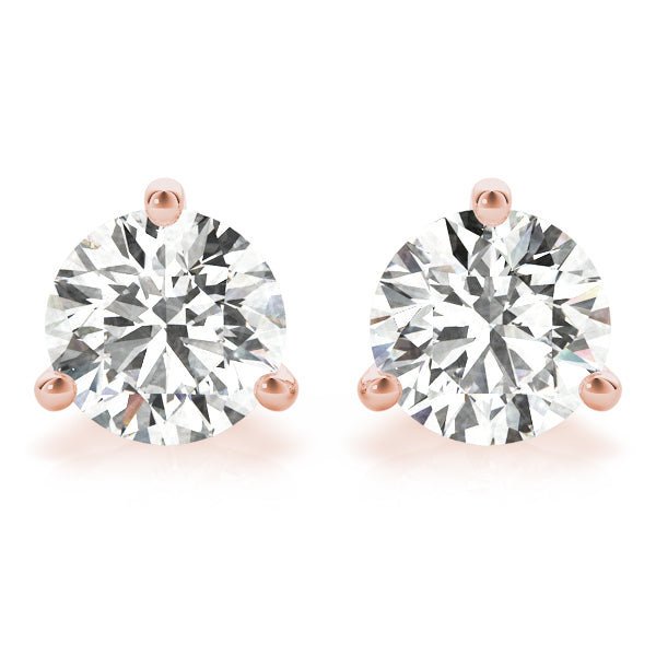 3-Prong Round Platinum Basket Moissanite Solitaire Stud Earrings