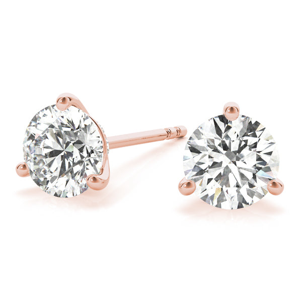 3-Prong Round 14k White Gold Basket Moissanite Solitaire Stud Earrings