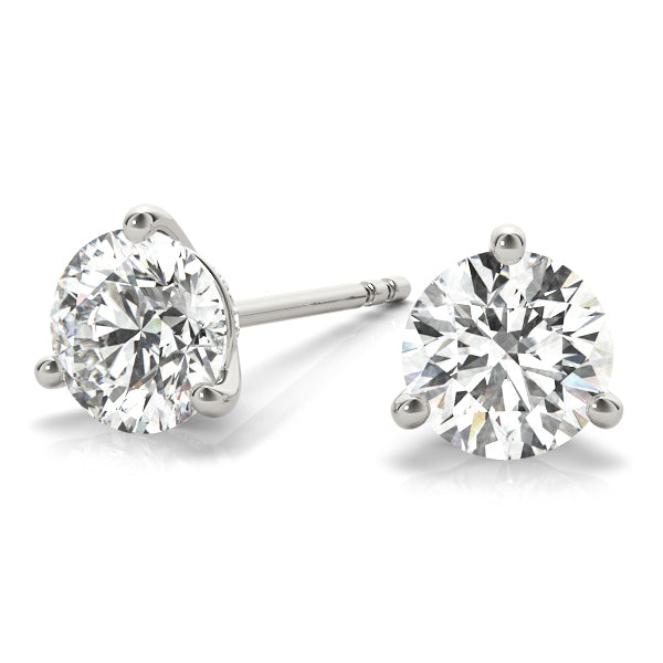 3-Prong Round 14k Yellow Gold Basket Moissanite Solitaire Stud Earrings