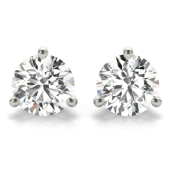 3-Prong Round 14k Rose Gold Basket Moissanite Solitaire Stud Earrings