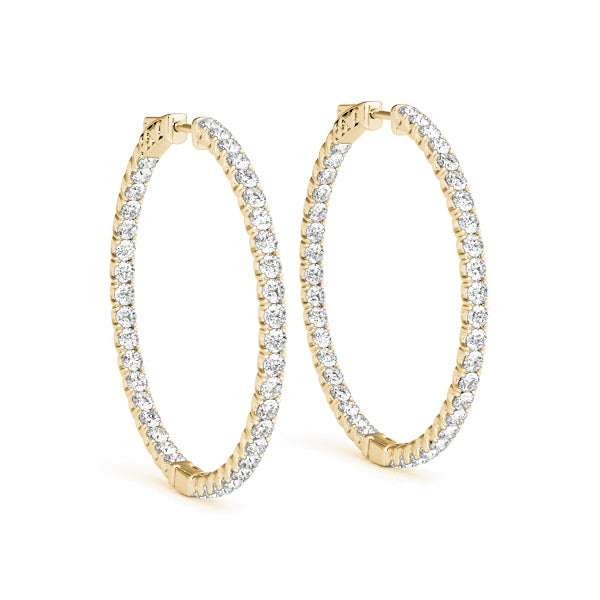 2-Inch, Inside Out 4-Prong 14k Yellow Gold Moissanite Hoop Earrings