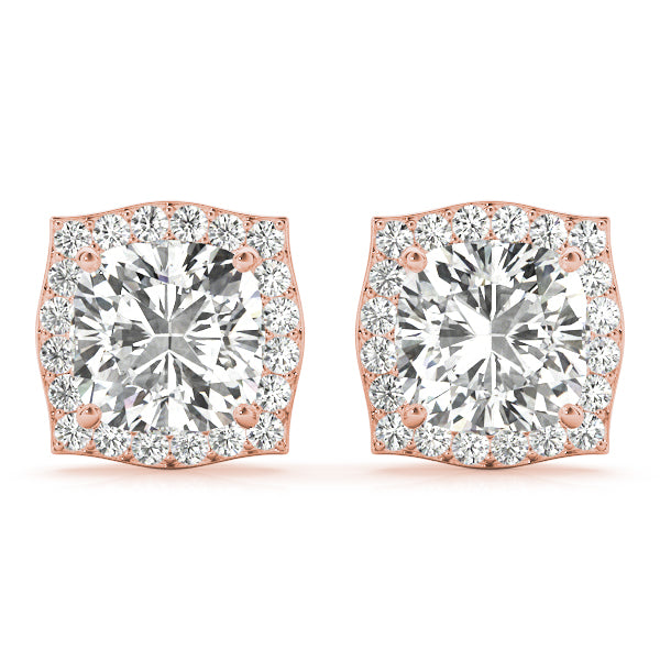 Halo Cushion Platinum Florette Moissanite Stud Earrings