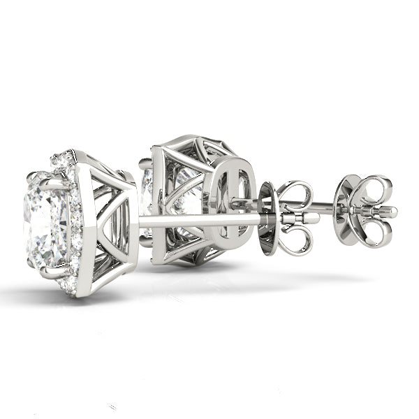 Halo Cushion 14k Yellow Gold Florette Moissanite Stud Earrings