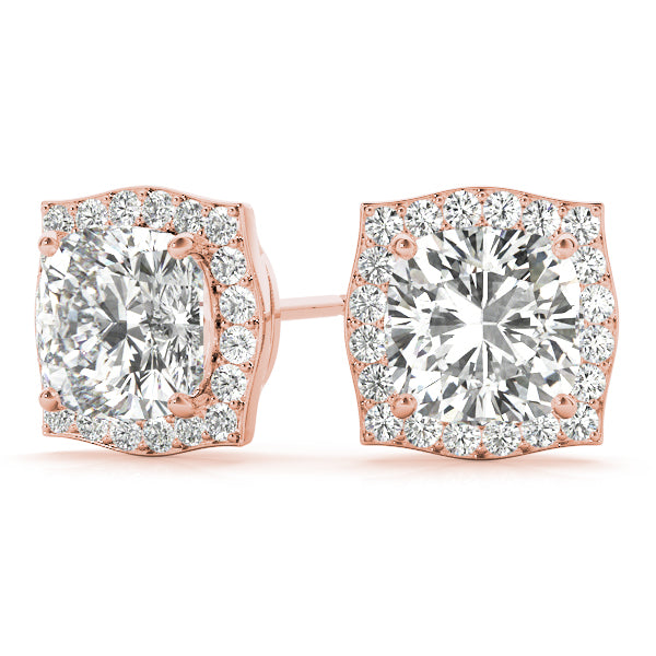 Halo Cushion Platinum Florette Moissanite Stud Earrings