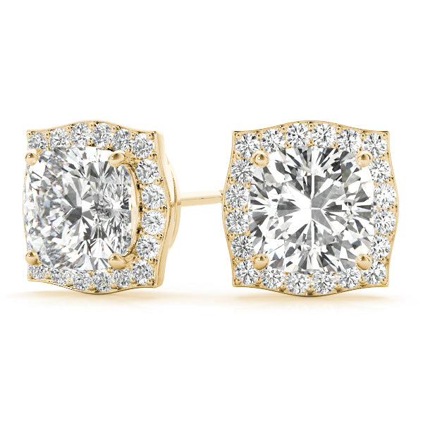 Halo Cushion Platinum Florette Moissanite Stud Earrings