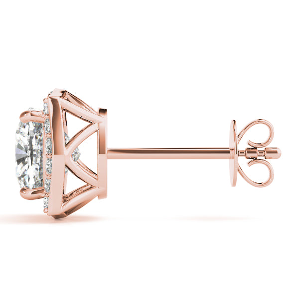 Halo Cushion 14k Rose Gold Florette Moissanite Stud Earrings