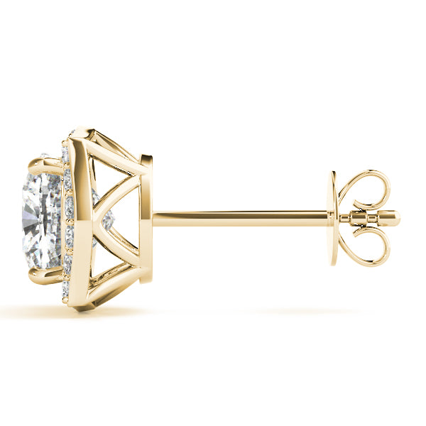 Halo Cushion 14k Rose Gold Florette Moissanite Stud Earrings