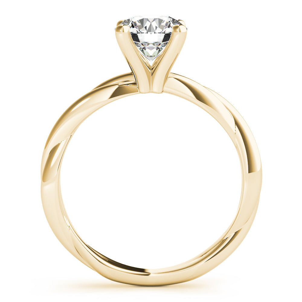 4-Prong Round Solitaire Twist Band 14k Yellow Gold Moissanite Engagement Ring