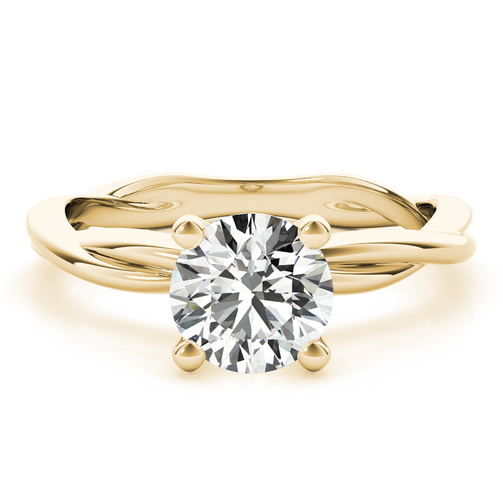 4-Prong Round Solitaire Twist Band 14k Yellow Gold Moissanite Engagement Ring
