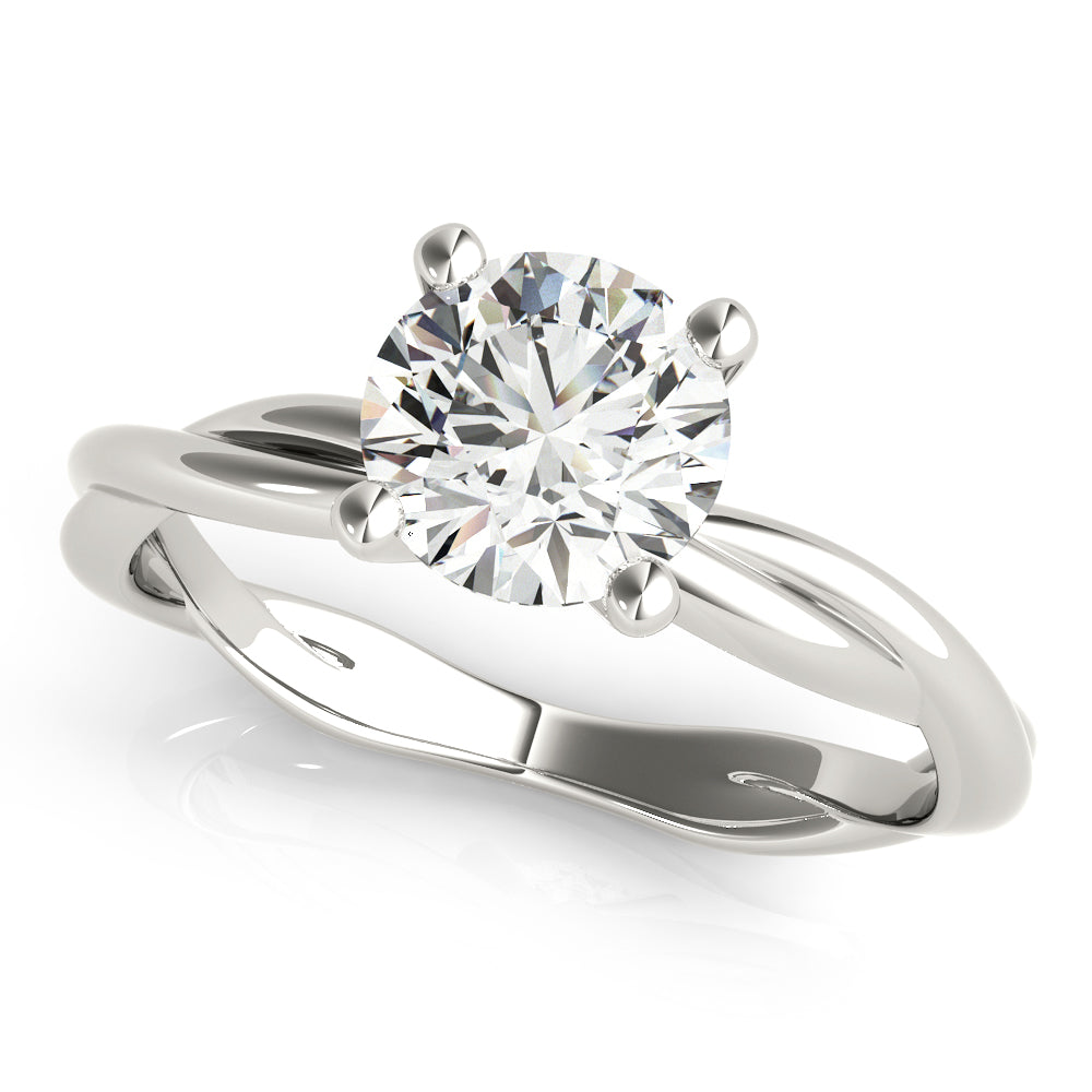 4-Prong Round Solitaire Twist Band 14k White Gold Moissanite Engagement Ring