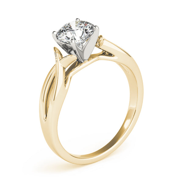 4-Prong Round Solitaire Twist Open Band 14k Yellow Gold Moissanite Engagement Ring