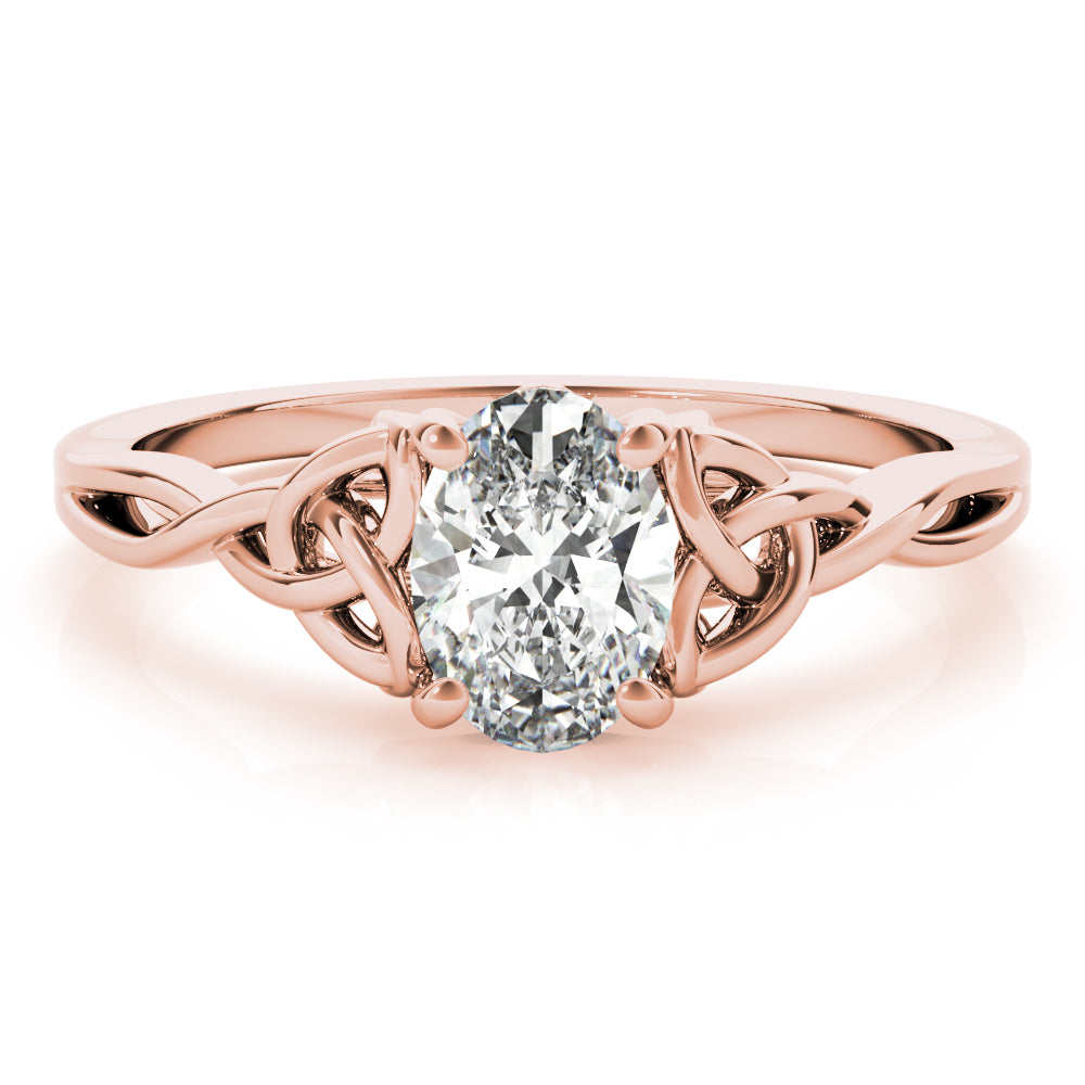 4-Prong Oval Solitaire Trinity 14k Rose Gold Moissanite Engagement Ring