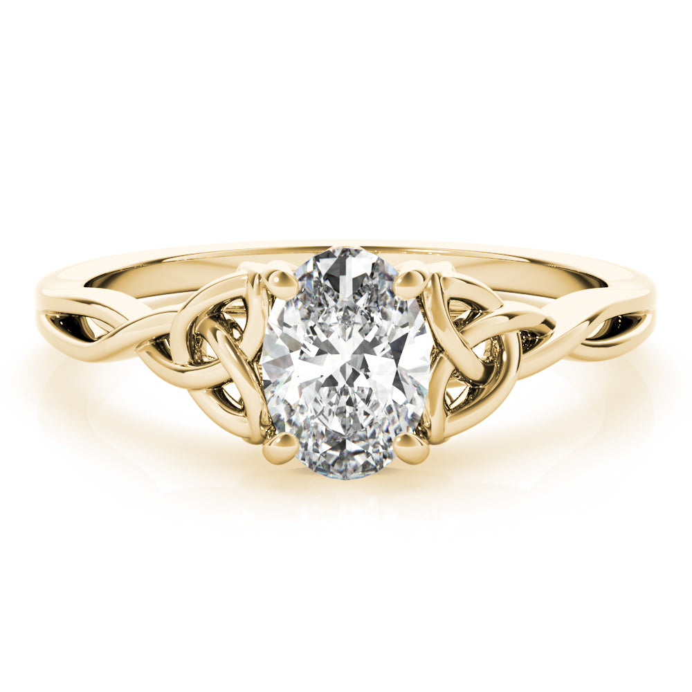 4-Prong Oval Solitaire Trinity 14k Yellow Gold Moissanite Engagement Ring