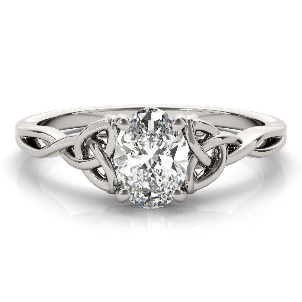 4-Prong Oval Solitaire Trinity 14k White Gold Moissanite Engagement Ring
