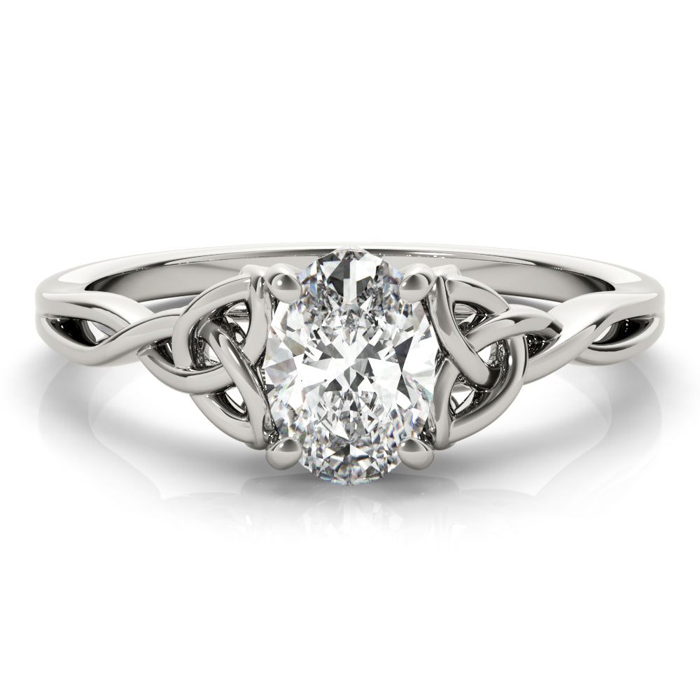 4-Prong Oval Solitaire Trinity 14k Platinum Moissanite Engagement Ring