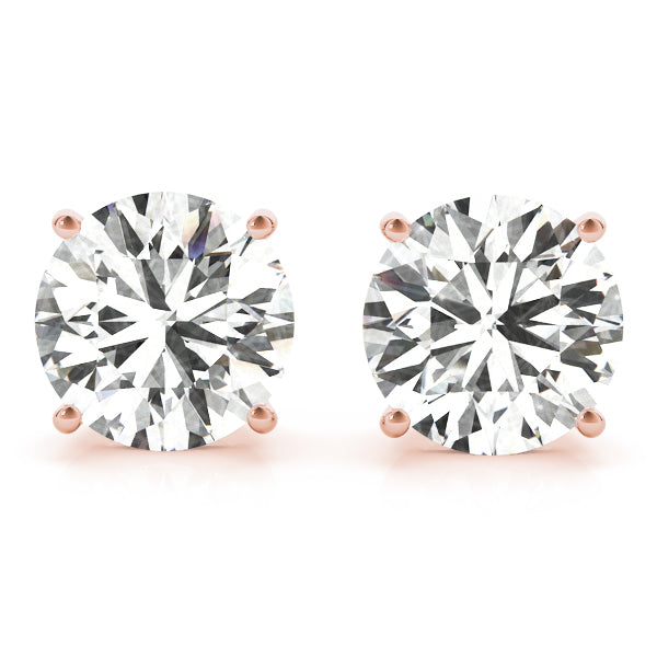 2.00 ct wt 4- Prong Round 14k Rose Gold Basket Moissanite Solitaire Stud Earrings