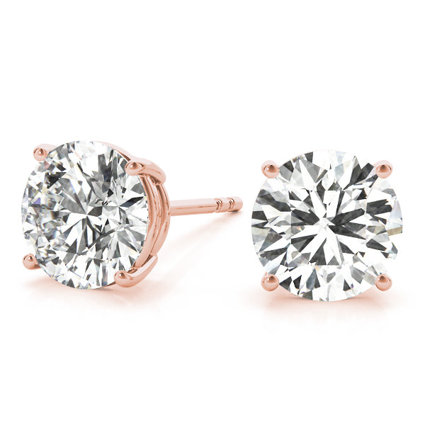4.00 ct wt 4- Prong Round 14k Rose Gold Basket Moissanite Solitaire Stud Earrings