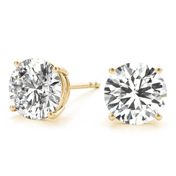2.00 ct wt 4- Prong Round 14k Yellow Gold Basket Moissanite Solitaire Stud Earrings