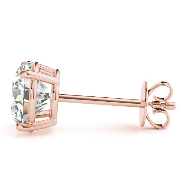 2.00 ct wt 4- Prong Round 14k Rose Gold Basket Moissanite Solitaire Stud Earrings