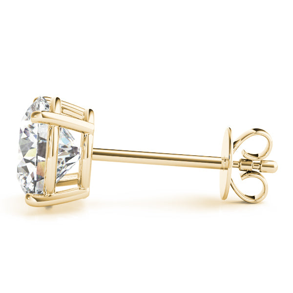 4-Prong Round 14k Yellow Gold Basket Moissanite Solitaire Stud Earrings