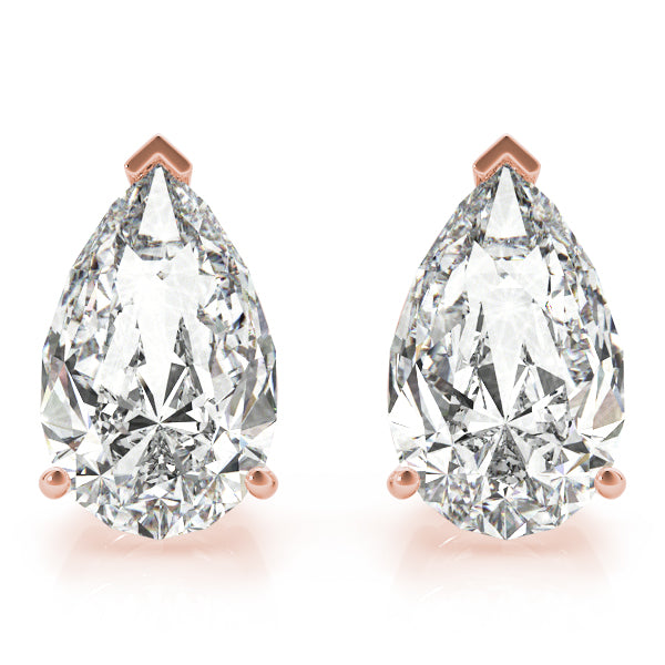 Pear 14k Yellow Gold Moissanite Solitaire Empire Stud Earrings