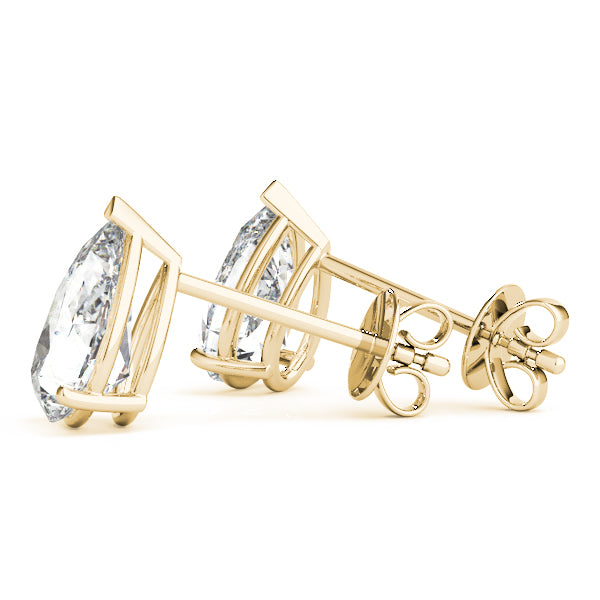 Pear 14k Yellow Gold Moissanite Solitaire Empire Stud Earrings